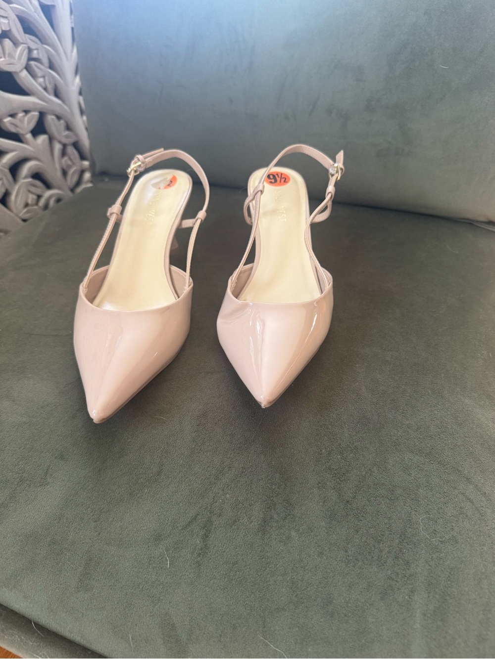 Nine West Patent Pointed Toe Slingback Pumps in Blush